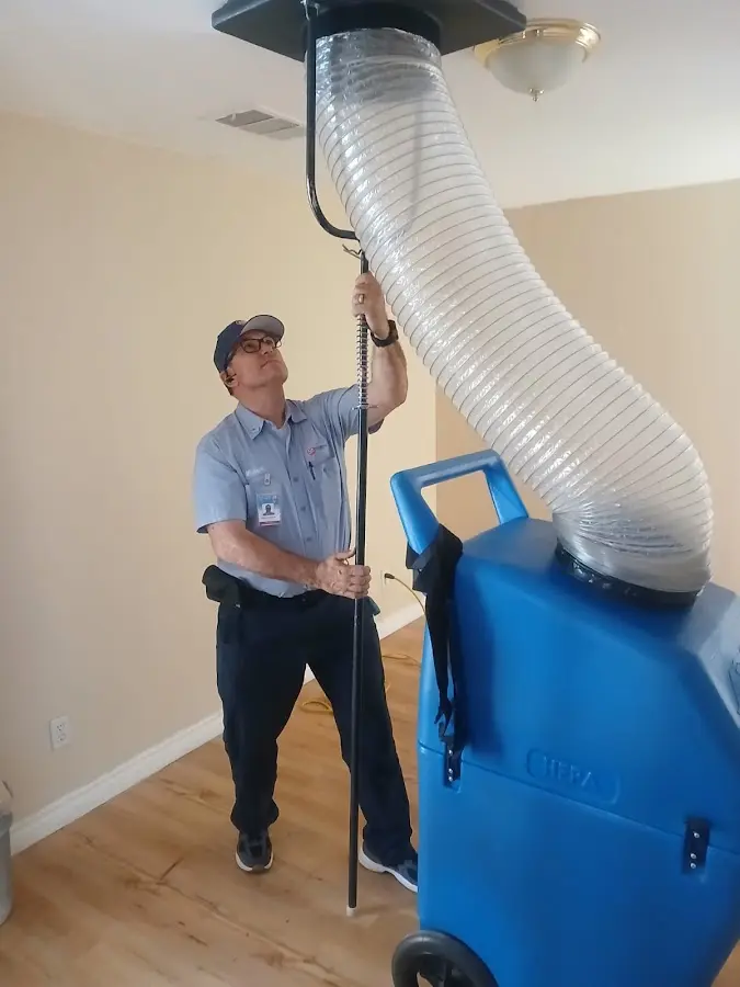 Mini Split Installation technician using HEPA equipment in Fountain Valley